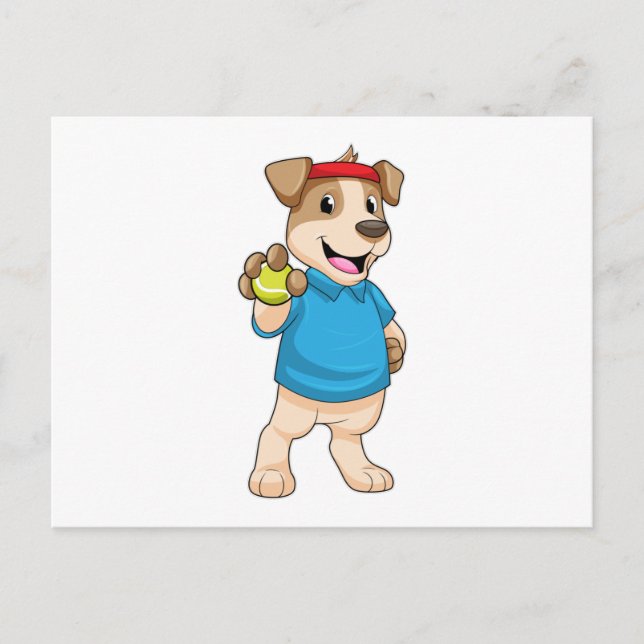 Hund på tennis med tennisboll vykort (Framsida)