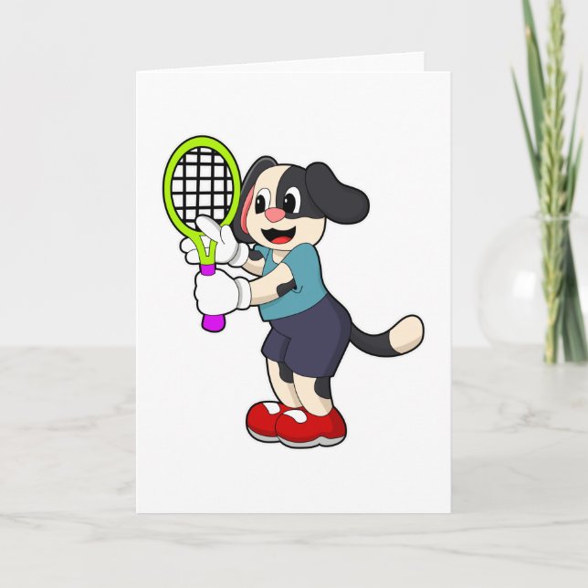 Hund på tennis med tennisracket kort (Framsida)