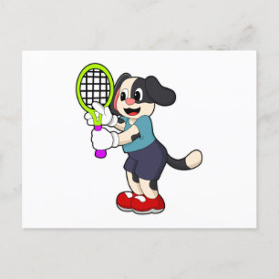 Hund på tennis med tennisracket vykort