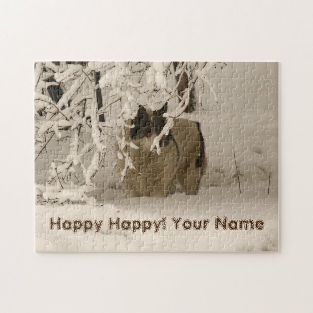 Hund på vintern pussel (Horisontell)