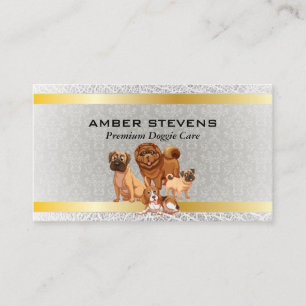 Hund Pack Djurtjänster Guld Damask Pattern Visitkort