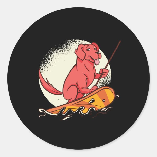 Hund Paddle Surfa SUP Runt Klistermärke (Framsida)