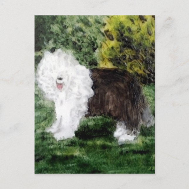 Hund Painting Old English Sheepdog Vykort (Framsida)