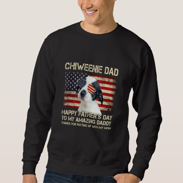Hund Pappa Chiweenie Hund Pappa Lycklig Fars dag i Lång Ärmad Tröja (Framsida)
