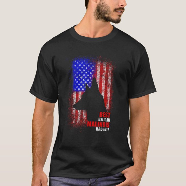 Hund Pappa Den amerikanska Flagga, Malinois Far T Shirt (Framsida)