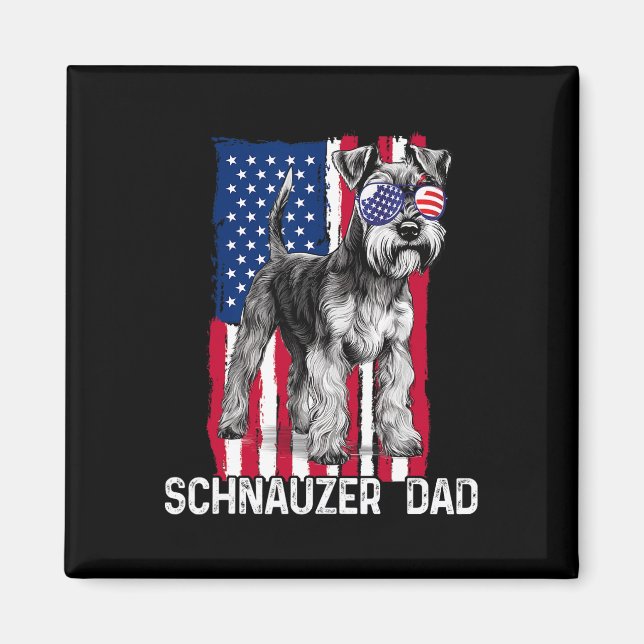 Hund Pappa Fars dag Gift Mini Schnauzer USA flagga Magnet (Framsidan)