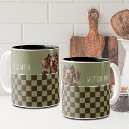 Hund Pappa Sage Olive Checkered Dachshund Anpassni Två-Tonad Mugg