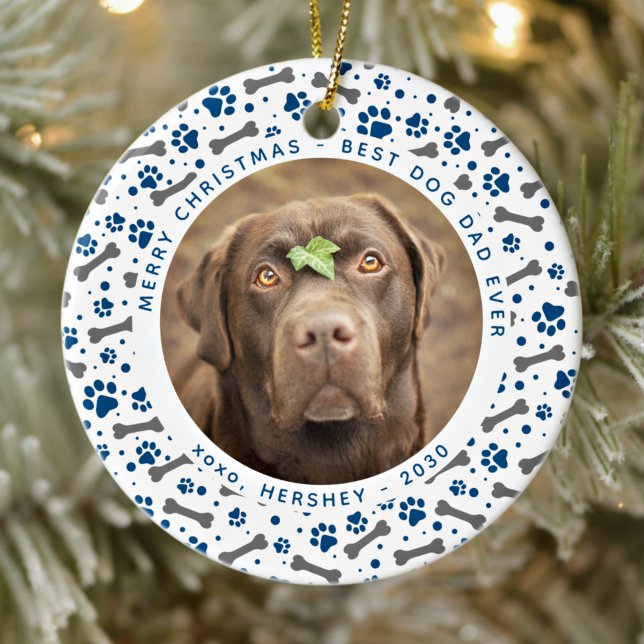 HUND PAPPA Tass avtryck Anpassningsbar Pet Photo j Julgransprydnad Keramik (Skapare uppladdad)
