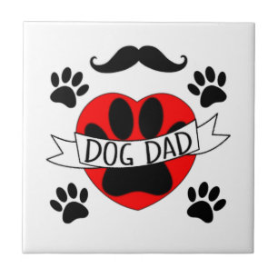 Hund Pappa Tass och Röda hjärtat Teckning Kakelplatta
