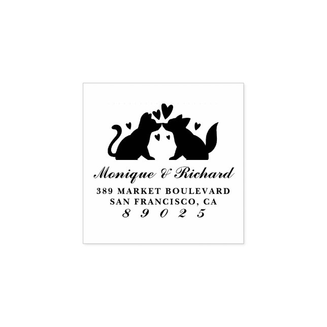 Hund par Silhouette Bröllop Namn Returadress Stämpel (Tryck)