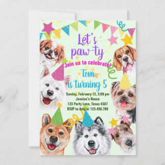 Hund party födelsedagsinbjudan inbjudningar