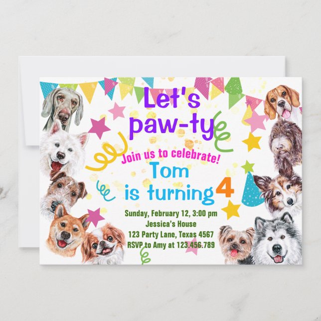 Hund party födelsedagsinbjudan inbjudningar (Framsida)