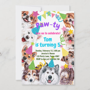 Hund party födelsedagsinbjudan inbjudningar