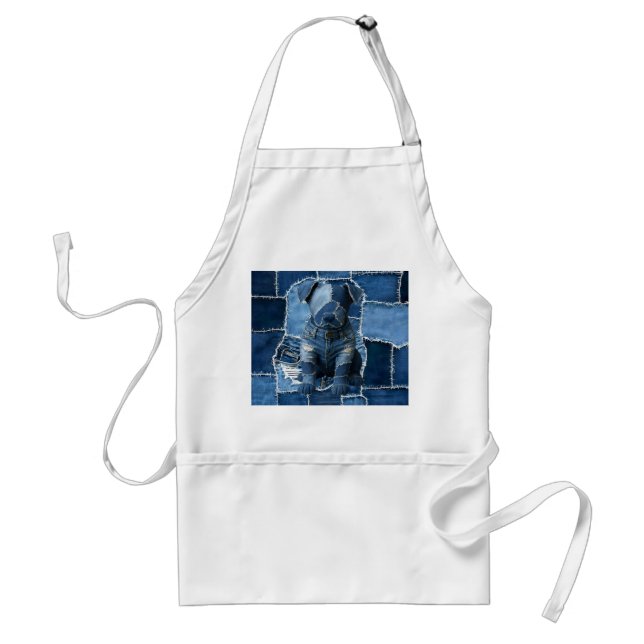 Hund Patchwork Art Denim Förkläde (Framsidan)