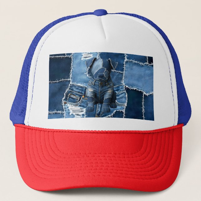 Hund Patchwork Art Denim Keps (Framsida)