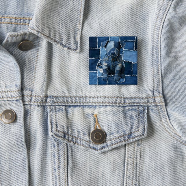 Hund Patchwork Art Denim Knapp (In Situ)