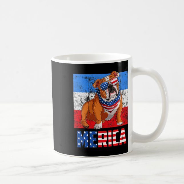 Hund Patriotic Usa 4 juli Amerikanska Flagga Meric Kaffemugg (Höger)