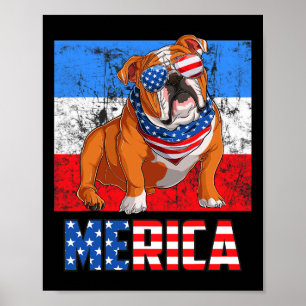 Hund Patriotic Usa 4 juli Amerikanska Flagga Meric Poster