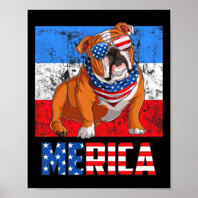 Hund Patriotic Usa 4 juli Amerikanska Flagga Meric Poster (Framsidan)