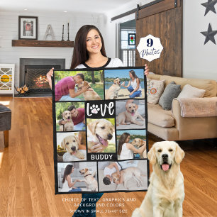 Hund Paw Print 9 Photo Collage Anpassningsbar Fleecefilt