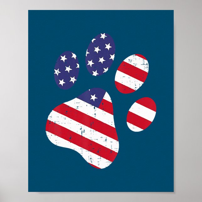 Hund Paw Print American Flagga USA Cute 4:e juli Poster (Framsidan)
