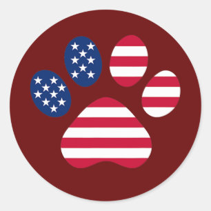 Hund Paw Print American Flagga USA Cute 4:e juli Runt Klistermärke