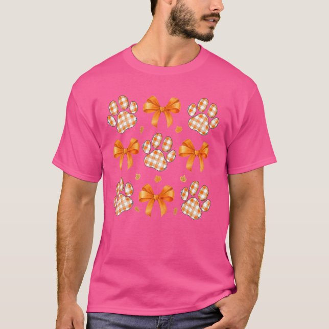 Hund Paw Print Coquette Bow Pumpkin Höst löv F T Shirt (Framsida)