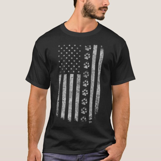 Hund Paw Print Distress American Flagga Police Mil T Shirt (Framsida)