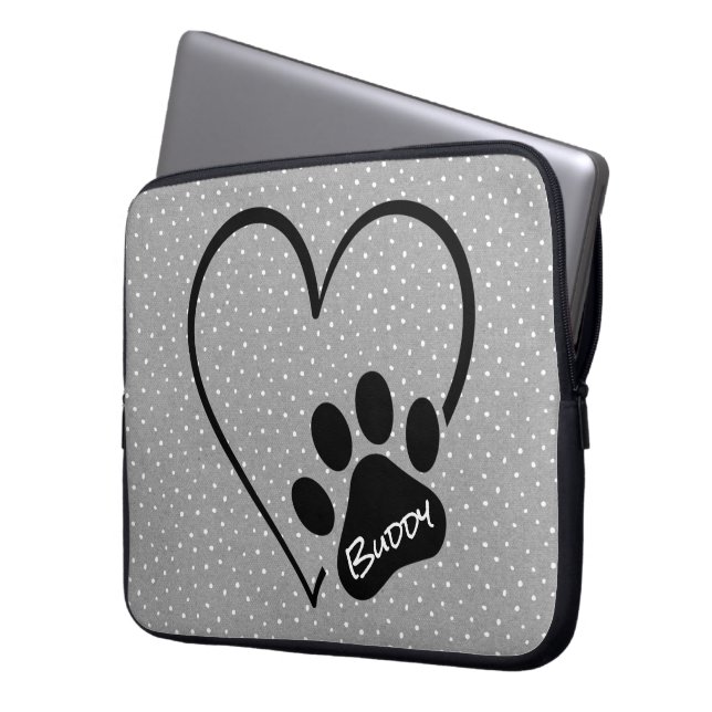 Hund Paw Print Heart med Namn Laptop Fodral (Framsidan Vänster)