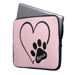 Hund Paw Print Heart med Namn Laptop Fodral
