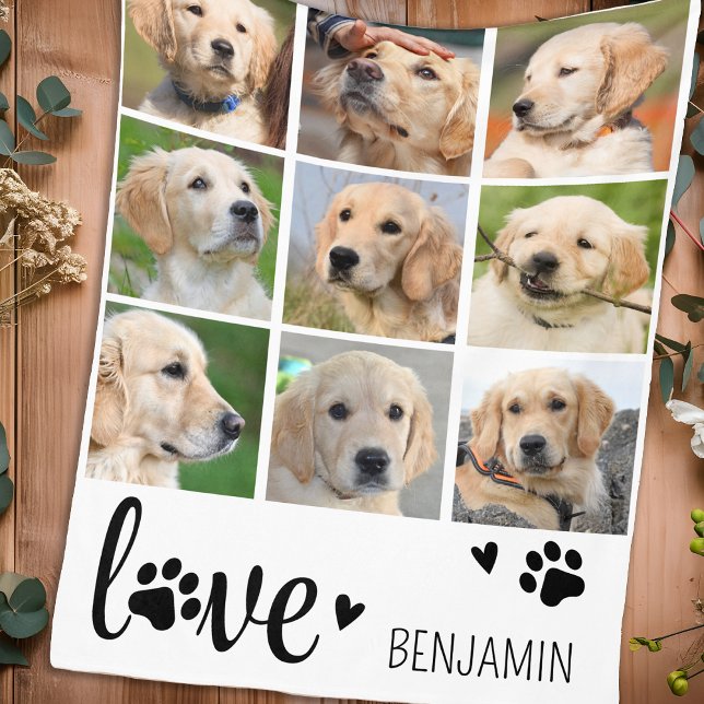 Hund Paw Print Personlig 9 Photo Collage Fleecefilt (Skapare uppladdad)