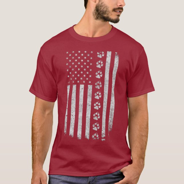 Hund Paw Skriv ut amerikanska Flagga T Shirt (Framsida)