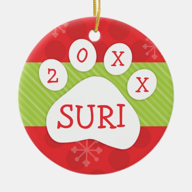 Hund Paw Skriv ut Anpassningsbarna Julrött och Grö Julgransprydnad Keramik (Framsidan)