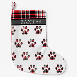 Hund Paw Skriv ut Anpassningsbarna Red Tartan Plai Liten Julstrumpa