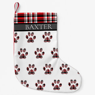 Hund Paw Skriv ut Anpassningsbarna Red Tartan Plai Liten Julstrumpa