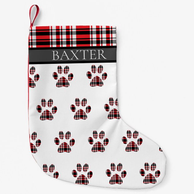Hund Paw Skriv ut Anpassningsbarna Red Tartan Plai Liten Julstrumpa (Framsidan)