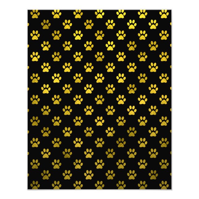 Hund Paw Skriv ut Guld Black Background Metallic F Fototryck (Framsidan)