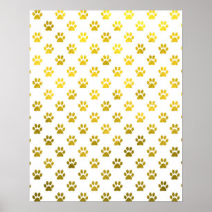Hund Paw Skriv ut Guld White Metallic Faux Foil Ta Poster
