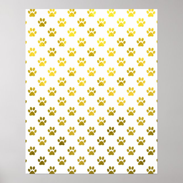 Hund Paw Skriv ut Guld White Metallic Faux Foil Ta Poster (Framsidan)