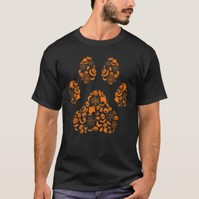 Hund Paw Skriv ut Halloween Silhoutte Hund Puppy F T Shirt (Framsida)