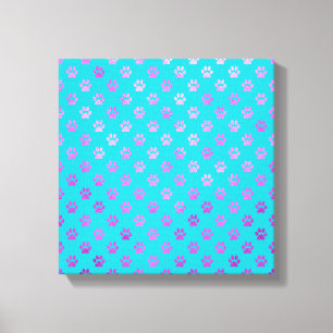 Hund Paw Skriv ut Lila Rosa Aqua Teal Blue Canvastryck