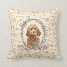 Hund Paw Skriv ut och Blommigt Cute Kudde