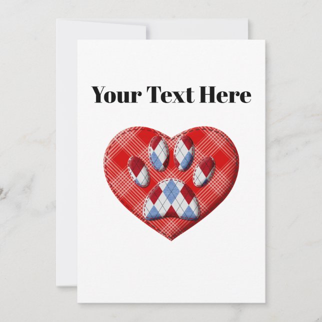 Hund Paw Skriv ut och Red Heart Teckning Inbjudningar (Framsida)