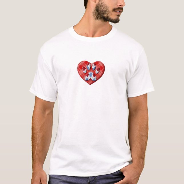 Hund Paw Skriv ut och Red Heart Teckning T Shirt (Framsida)