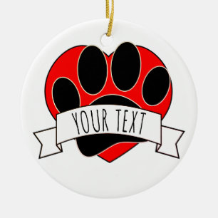 Hund Paw Skriv ut Red Heart-banderoll Julgransprydnad Keramik