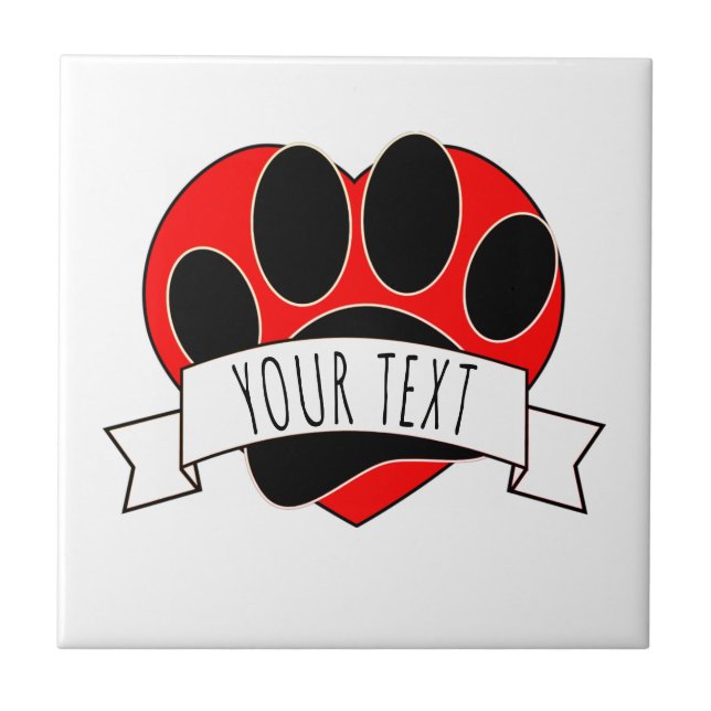 Hund Paw Skriv ut Red Heart-banderoll Kakelplatta (Framsidan)