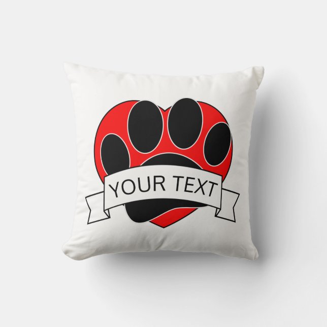 Hund Paw Skriv ut Red Heart-banderoll Kudde (Framsida)