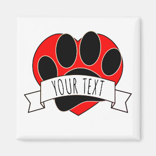 Hund Paw Skriv ut Red Heart-banderoll Magnet