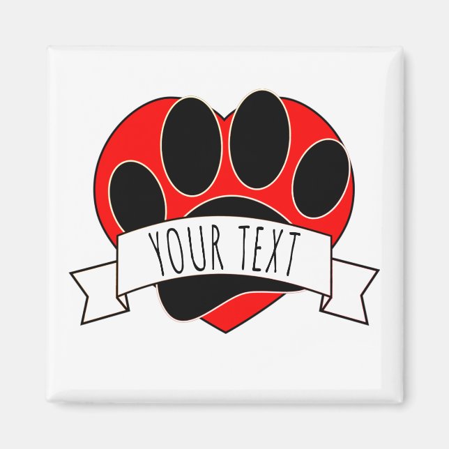 Hund Paw Skriv ut Red Heart-banderoll Magnet (Framsidan)