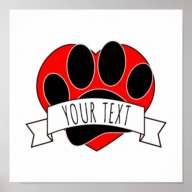 Hund Paw Skriv ut Red Heart-banderoll Poster (Framsidan)